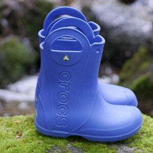 CROCS Kids Royal Blue Waterproof Rain Boots with Pull Handles